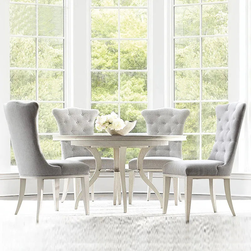 American style solid wood dining table retro white antique circular dining table villa furniture design dining table chair