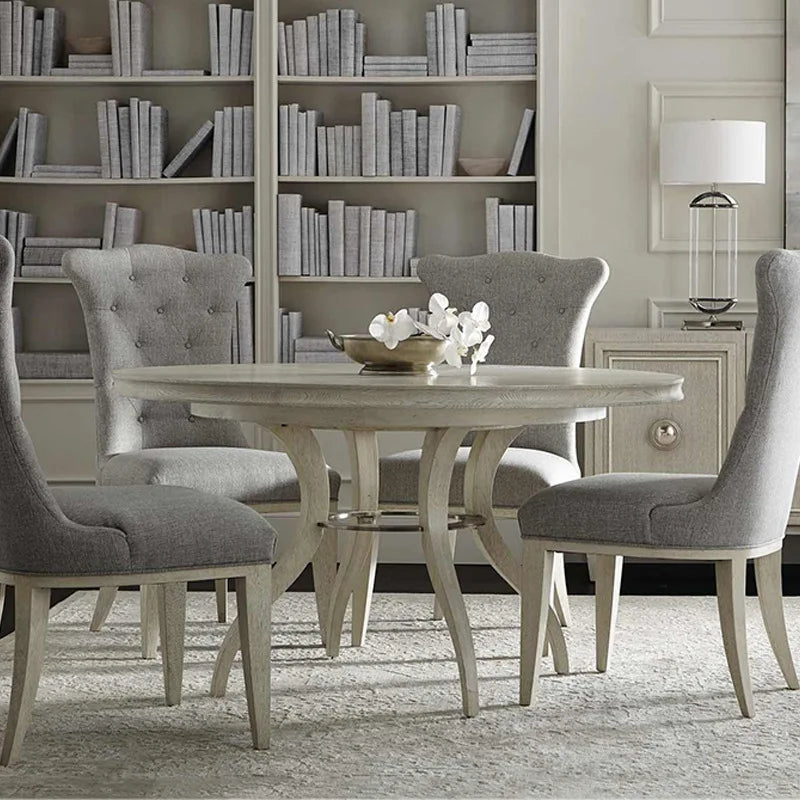 American style solid wood dining table retro white antique circular dining table villa furniture design dining table chair