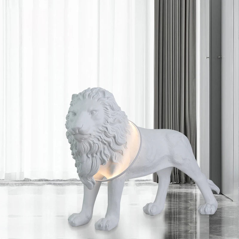 Animal Art Sculpture Villa Living Room Hotel Lobby Lion Decoration Modern Light Luxury Large Fiberglass Floor Lamp