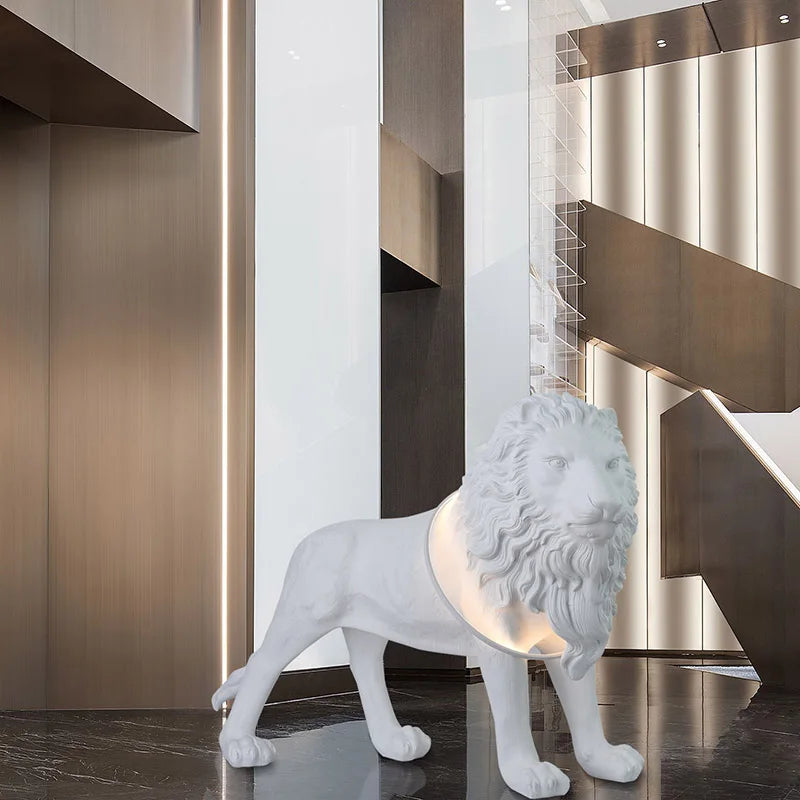 Animal Art Sculpture Villa Living Room Hotel Lobby Lion Decoration Modern Light Luxury Large Fiberglass Floor Lamp