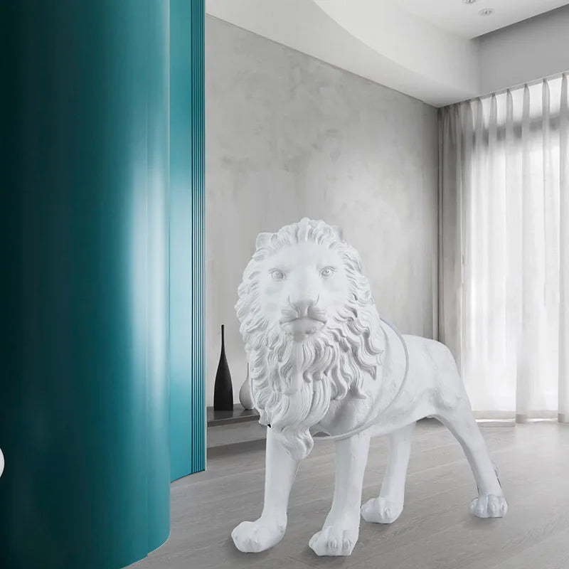 Animal Art Sculpture Villa Living Room Hotel Lobby Lion Decoration Modern Light Luxury Large Fiberglass Floor Lamp