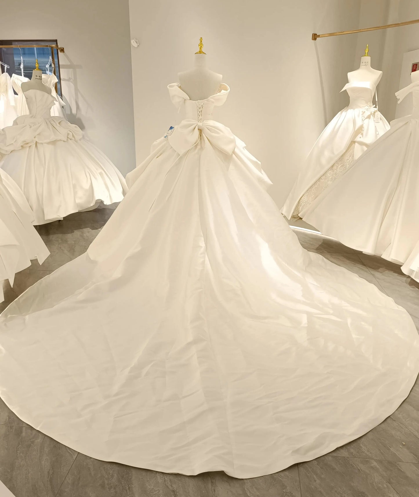 Aoliweiya Bridal -Mikado A Line Detached Sleeve Wedding Dress