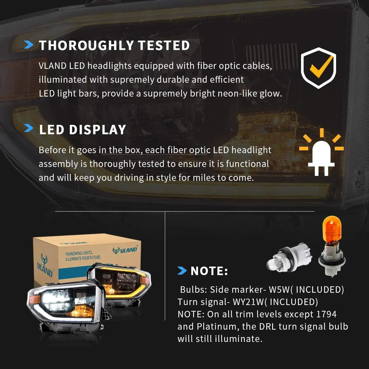 Archaic LED Headlights for Tundra 2014-2019 with Sequential turning signal No Bulbs Needed headlamp for Tundra SR S