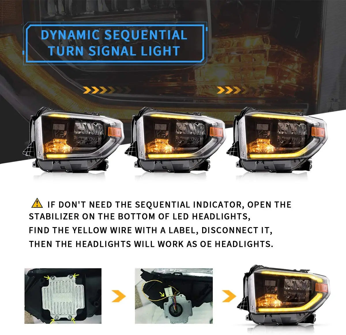 Archaic LED Headlights for Tundra 2014-2019 with Sequential turning signal No Bulbs Needed headlamp for Tundra SR S