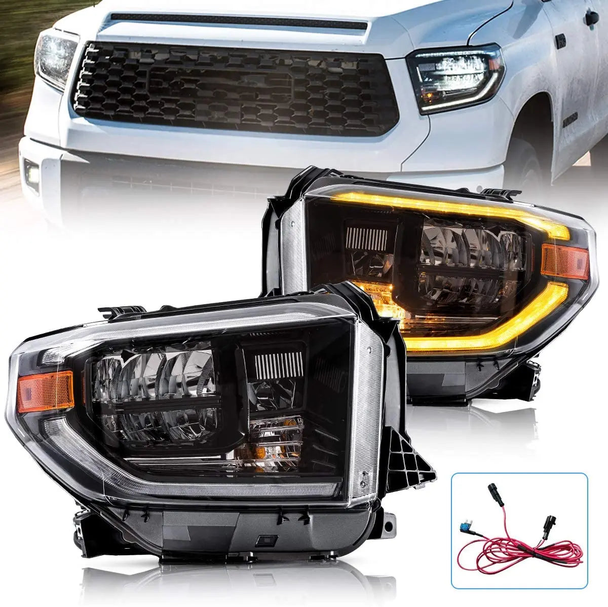 Archaic LED Headlights for Tundra 2014-2019 with Sequential turning signal No Bulbs Needed headlamp for Tundra SR S