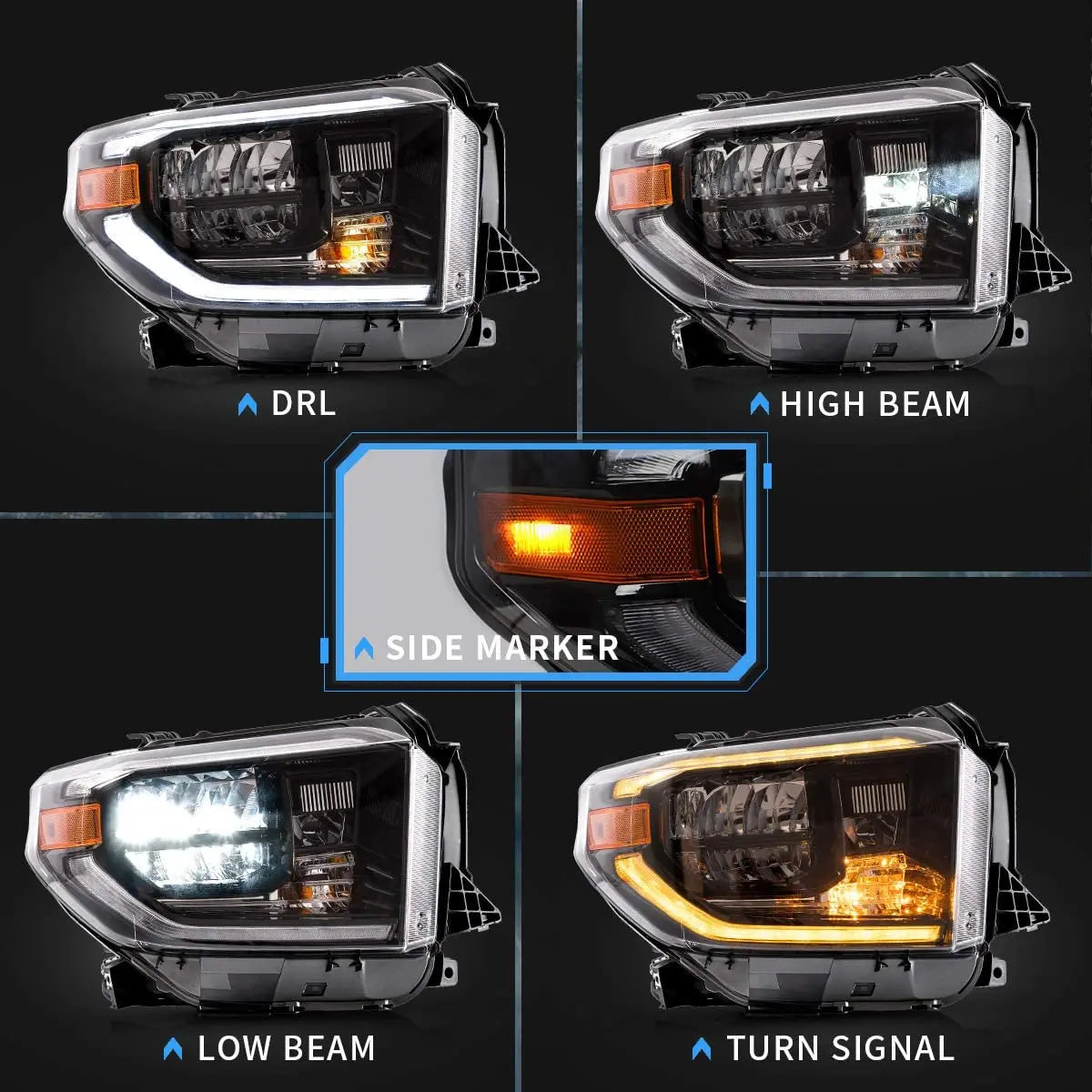 Archaic LED Headlights for Tundra 2014-2019 with Sequential turning signal No Bulbs Needed headlamp for Tundra SR S
