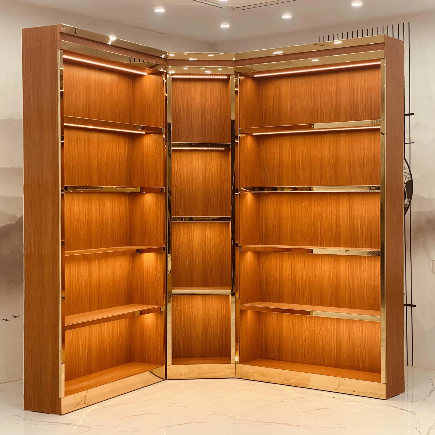 Bag Live Room Display Cabinet Stainless Steel Phnom Penh Display Cabinet Shoe Display Shelf Customized Bag Cabinet with Lights