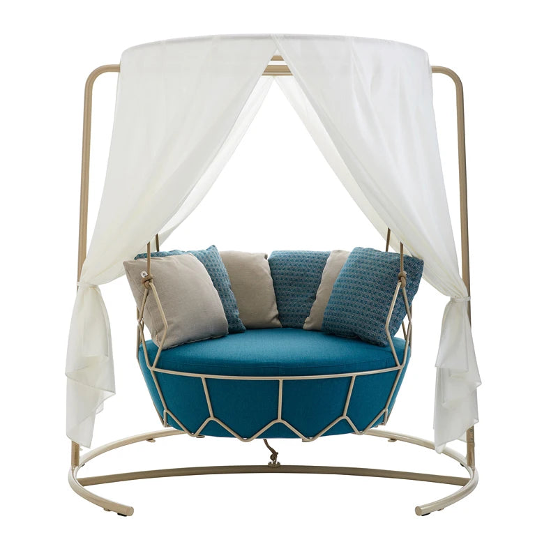 Balcony Hanging Basket With Curtain Outdoor Nordic Swing Chair Courtyard Villa Leisure Double Sofa Furniture Combination White