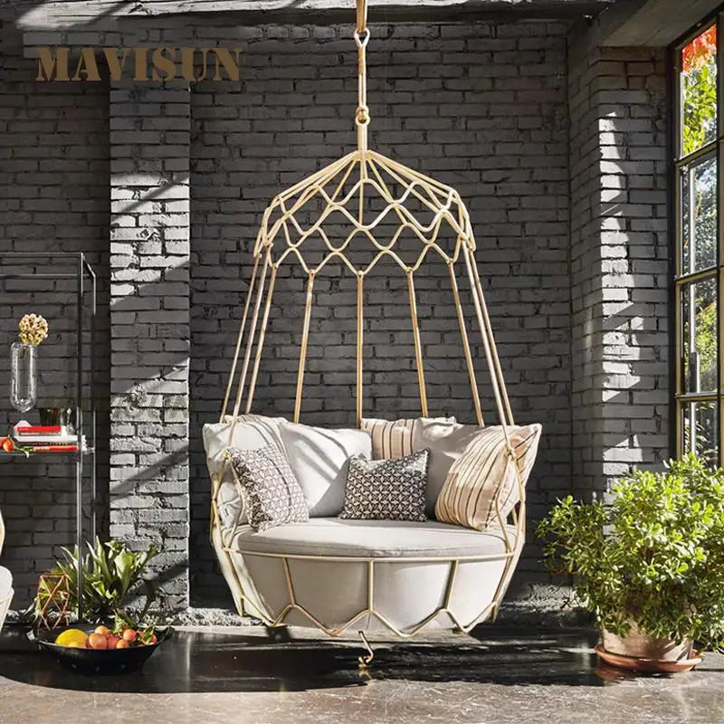 Balcony Hanging Basket With Curtain Outdoor Nordic Swing Chair Courtyard Villa Leisure Double Sofa Furniture Combination White