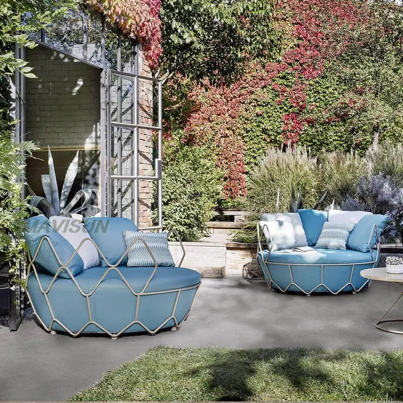 Balcony Hanging Basket With Curtain Outdoor Nordic Swing Chair Courtyard Villa Leisure Double Sofa Furniture Combination White