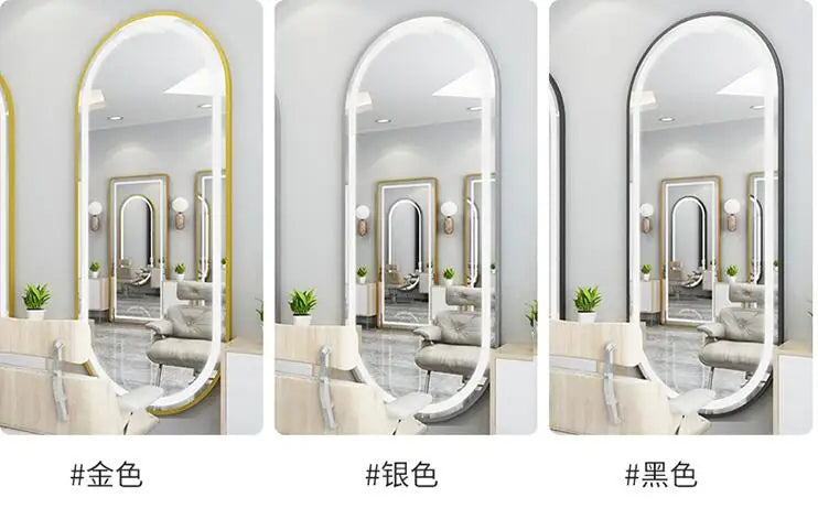 Barber shop mirror salon mirror salon special LED light net red wall mounted simple European haircut mirror