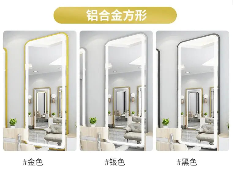 Barber shop mirror salon mirror salon special LED light net red wall mounted simple European haircut mirror