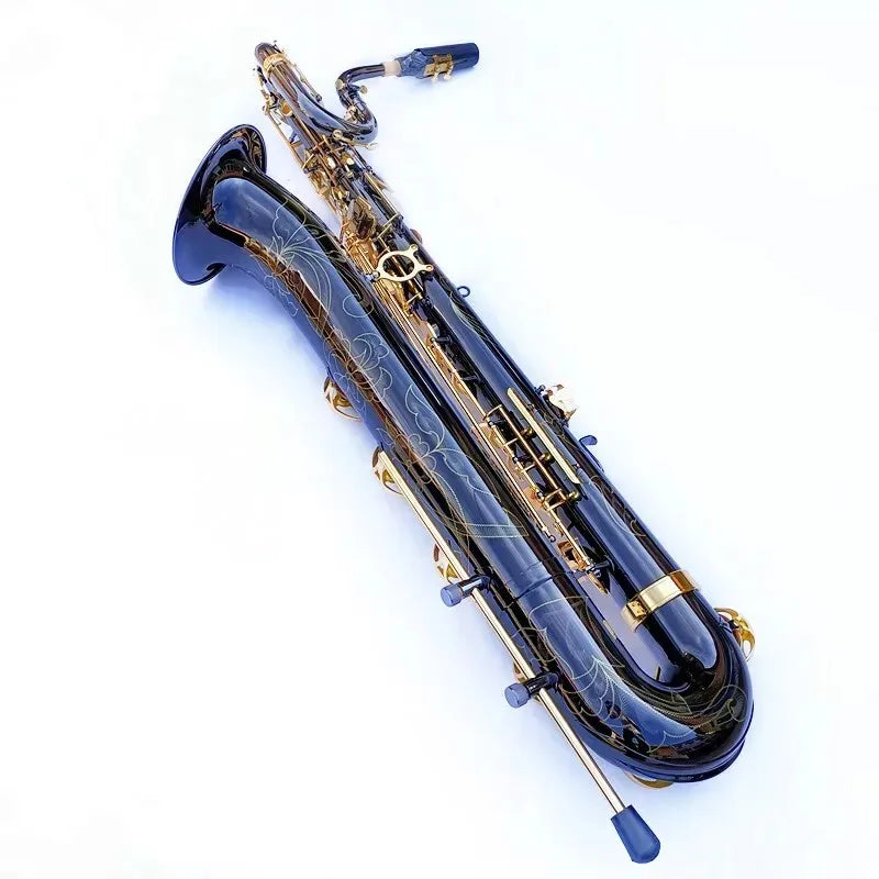 MMOOKA Baritone Saxophone, Brass Tube Black Nickel Plated Sax With Case