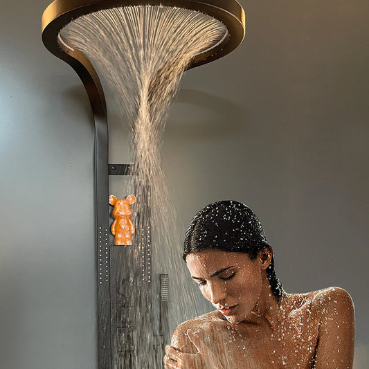 Sprinkler Set Black Multi functional Waterfall Shower Panel Column System Stainless Steel Hot Selling