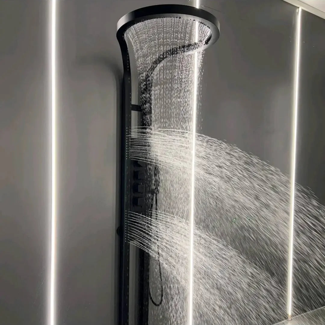 Sprinkler Set Black Multi functional Waterfall Shower Panel Column System Stainless Steel Hot Selling