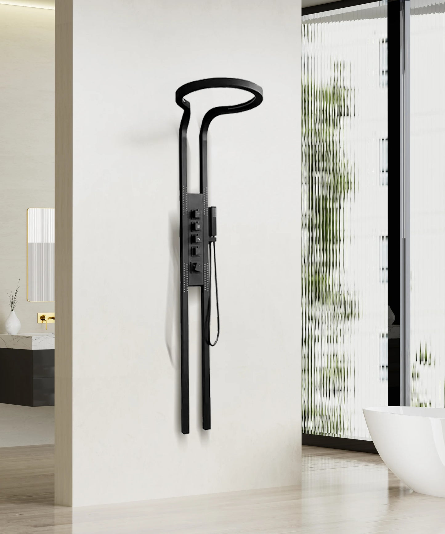 Sprinkler Set Black Multi functional Waterfall Shower Panel Column System Stainless Steel Hot Selling