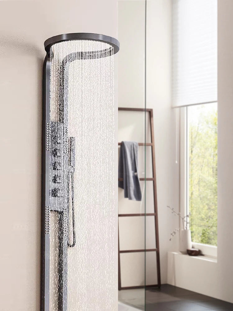 Sprinkler Set Black Multi functional Waterfall Shower Panel Column System Stainless Steel Hot Selling