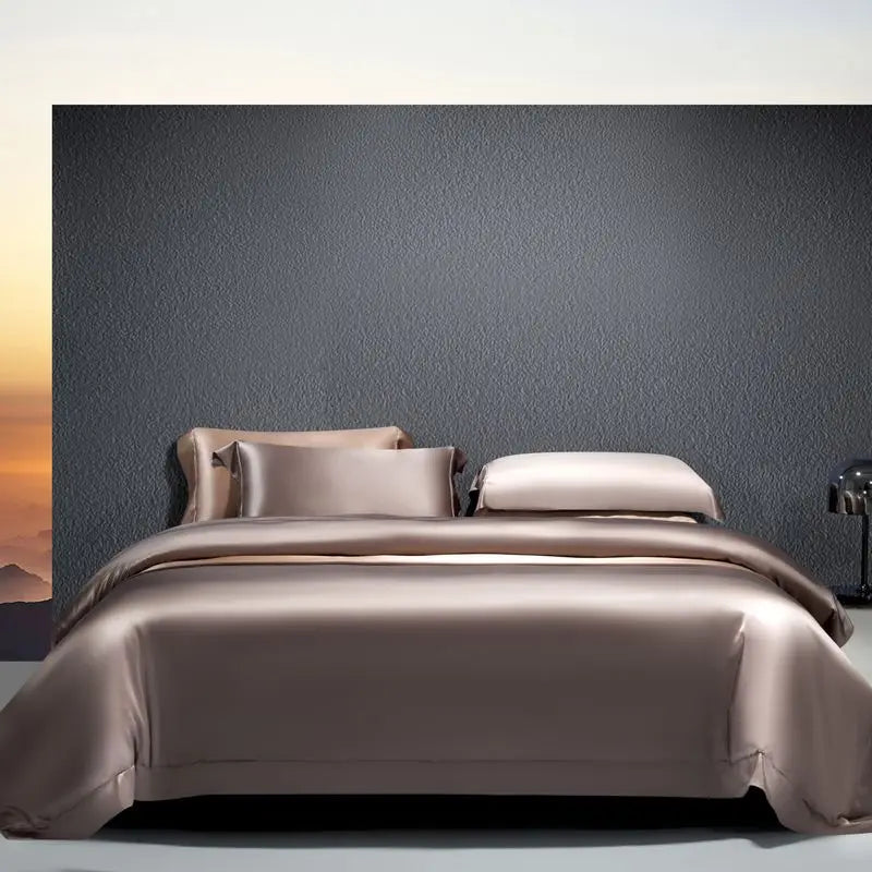 BirdTree, 100%Real Silk 4 Piece Bedsheet Set, Solid Simplicity, Women Men Sleeping Naked Quilt Cover, 2024 Spring New A441112QC