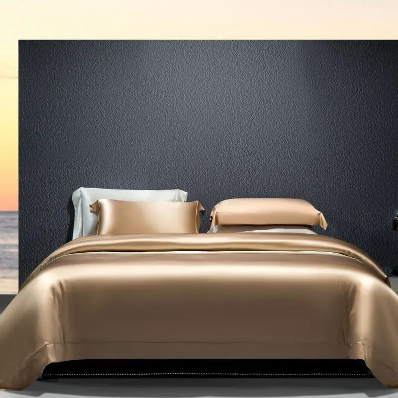 BirdTree, 100%Real Silk 4 Piece Bedsheet Set, Solid Simplicity, Women Men Sleeping Naked Quilt Cover, 2024 Spring New A441112QC
