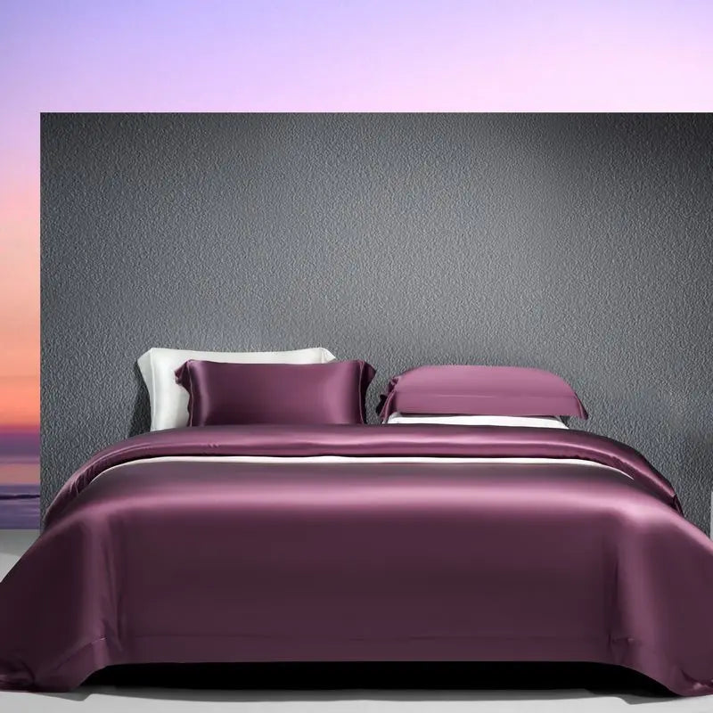 BirdTree, 100%Real Silk 4 Piece Bedsheet Set, Solid Simplicity, Women Men Sleeping Naked Quilt Cover, 2024 Spring New A441112QC