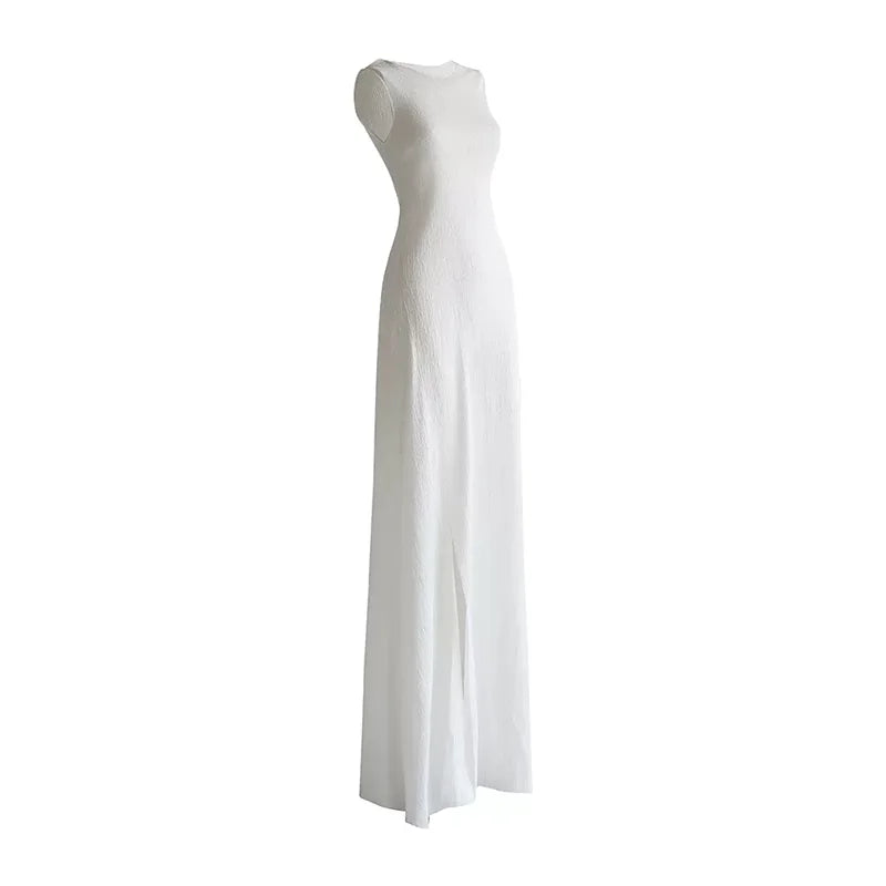 BirdTree 60% Mulberry Silk Dresses For Women, Sleeveless White Elastic Long, Slim High End Party Dress, 2024 Summer D43555QM
