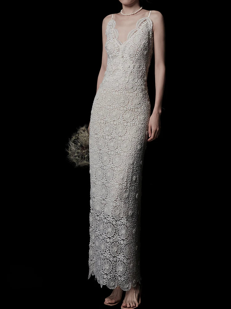 BirdTree, Lining 100%Mulberry Silk Dresses, Women Spaghetti Strap Lace Embroidery, High End Design Party Dress, Summer D43575QM