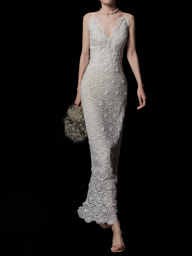 BirdTree, Lining 100%Mulberry Silk Dresses, Women Spaghetti Strap Lace Embroidery, High End Design Party Dress, Summer D43575QM