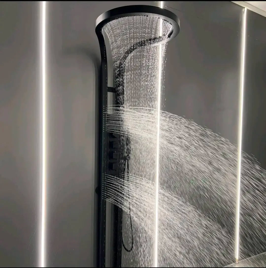 Black Brass Copper Wall Mounted Multifunction Bathroom Waterfall Rainfall Shower Head Set System Panel 2025 Tiktok Hot Sale