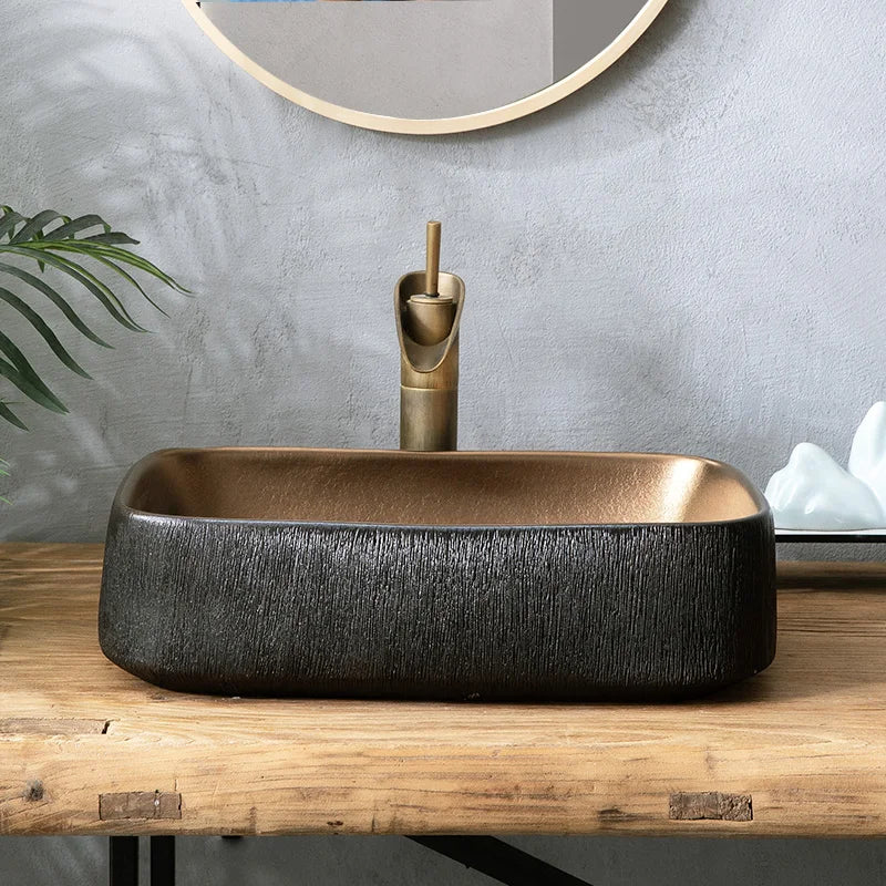 Black washbasin single basin luxury Nordic sink hotel small rectangular basin household simple American basin