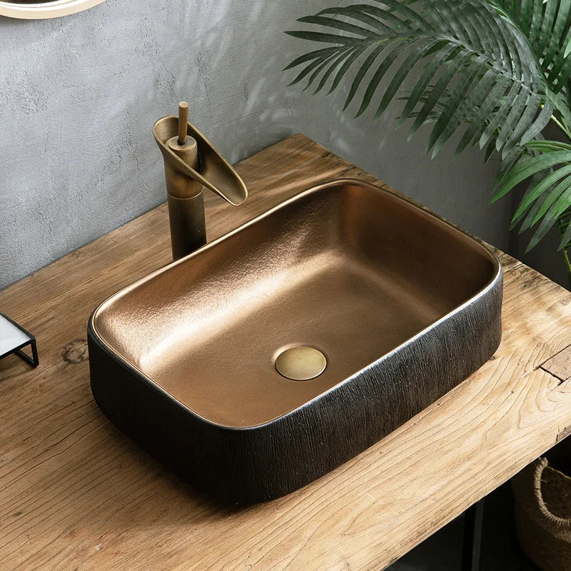Black washbasin single basin luxury Nordic sink hotel small rectangular basin household simple American basin
