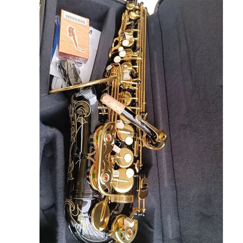Brand Black YAS-82Z Alto Saxophone E-Flat Gold Plated Key Professional Musical Instruments Sax With Mouthpiece Leather Case and