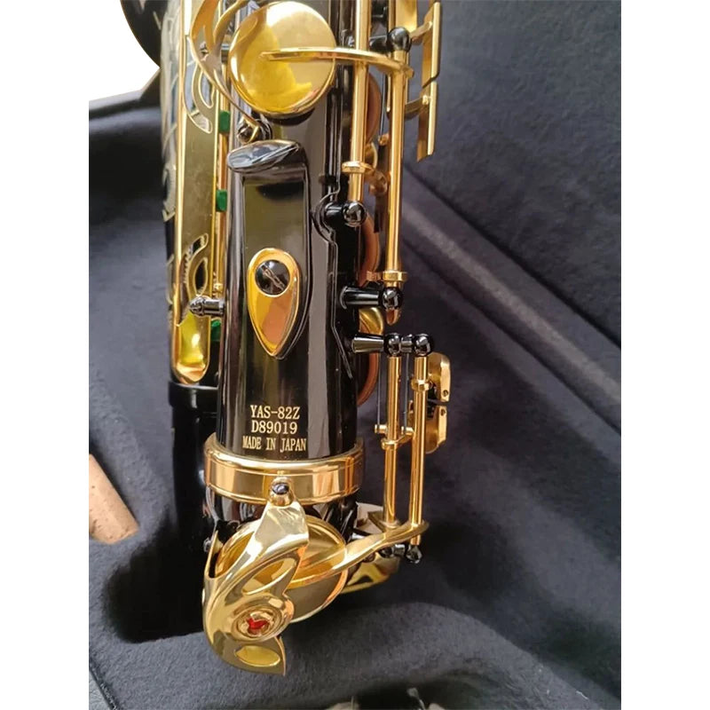 Brand Black YAS-82Z Alto Saxophone E-Flat Gold Plated Key Professional Musical Instruments Sax With Mouthpiece Leather Case and