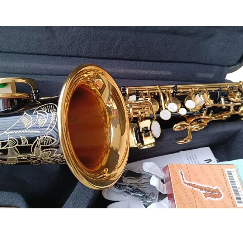 Brand Black YAS-82Z Alto Saxophone E-Flat Gold Plated Key Professional Musical Instruments Sax With Mouthpiece Leather Case and