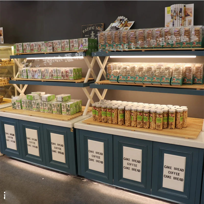 Bread display cabinet in the island side cabinet cake shop model cabinet baking shelf commercial glass solid wood checkout count