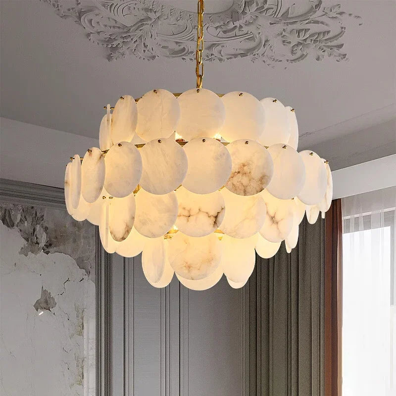 Build Our Home With Art LED Natural Marble Disc Ceiling Chandelier Lighting Lustre Suspension Luminaire Lampen For Living Room
