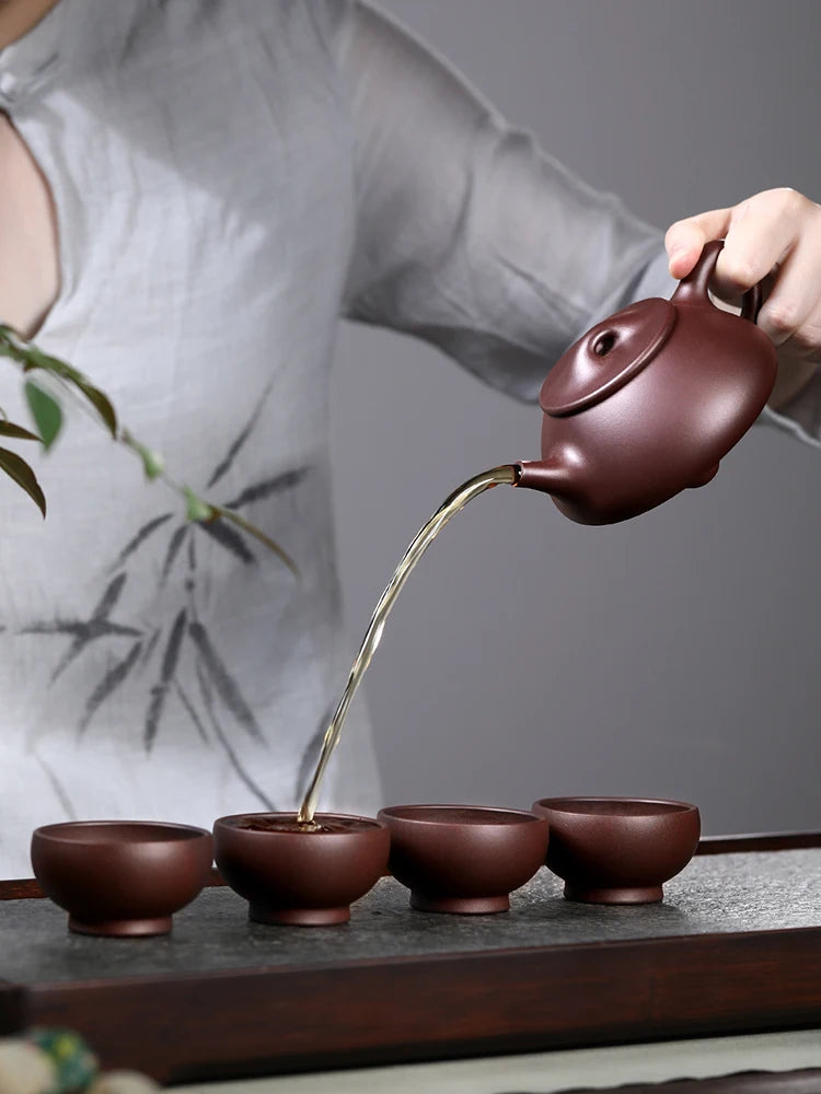 CL Yixing Original Mine Pure Handmade Clay Tea Set, Purple Mud Scenery Boat, Stone Ladle Pot, High End Gift Box Set