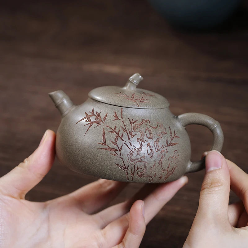 Canghu Tianxia Yixing Purple Clay Pot Pure Handcarved Kg Fu Tea Set Original Mine Qingduan Mud Small Capacity Bamboo