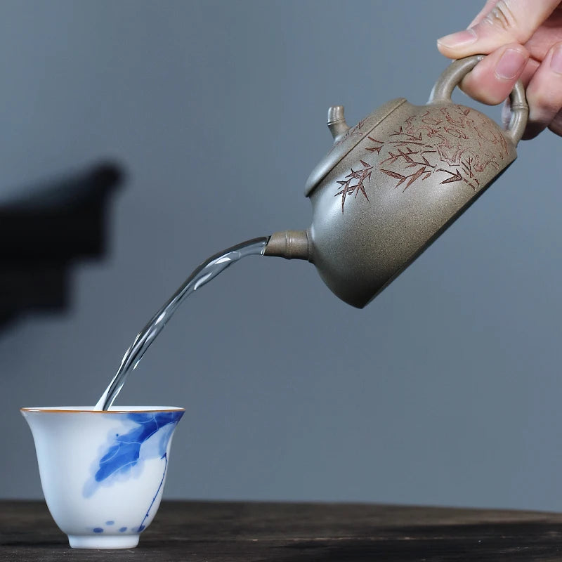 Canghu Tianxia Yixing Purple Clay Pot Pure Handcarved Kg Fu Tea Set Original Mine Qingduan Mud Small Capacity Bamboo