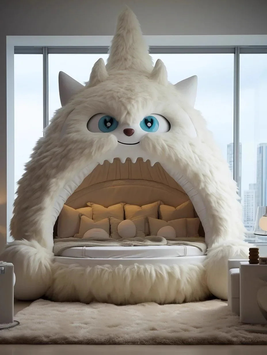 Cartoon Fabric Bed Internet Celebrity Monster Creative Shape Girl Princess Bed round Bed