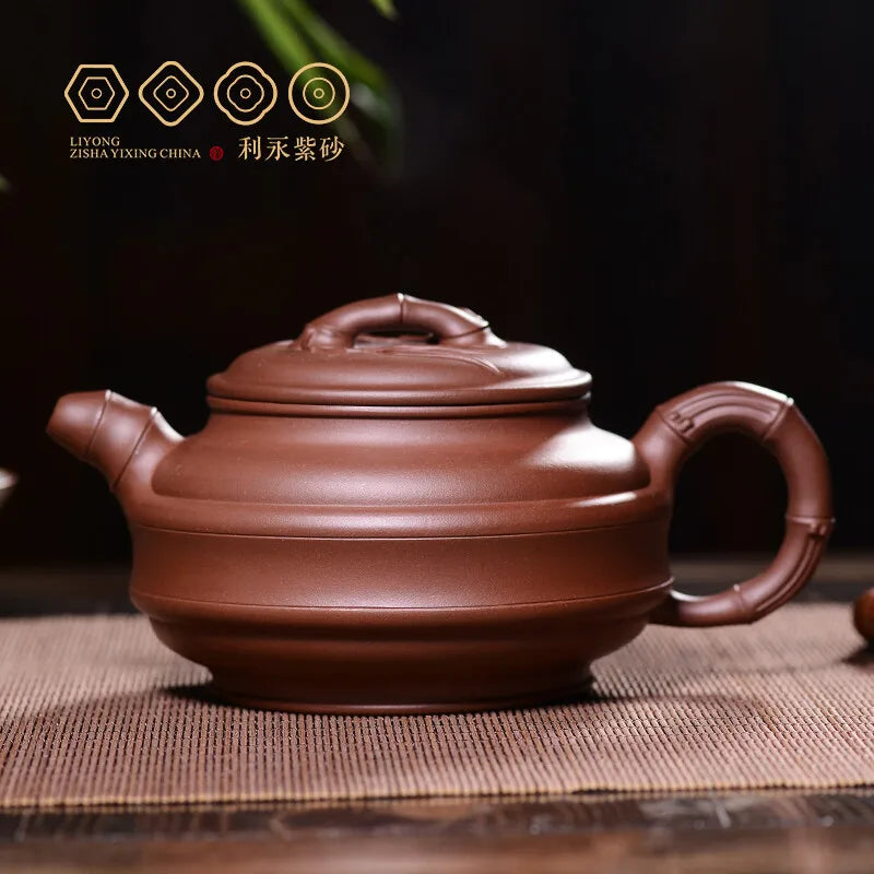 Centennial Liyong Purple Clay Pot Yixing Handmade Famous Raw Ore Bottom Trough Qingda Double-Line Bamboo Drum Pot Kung Fu Tea Se