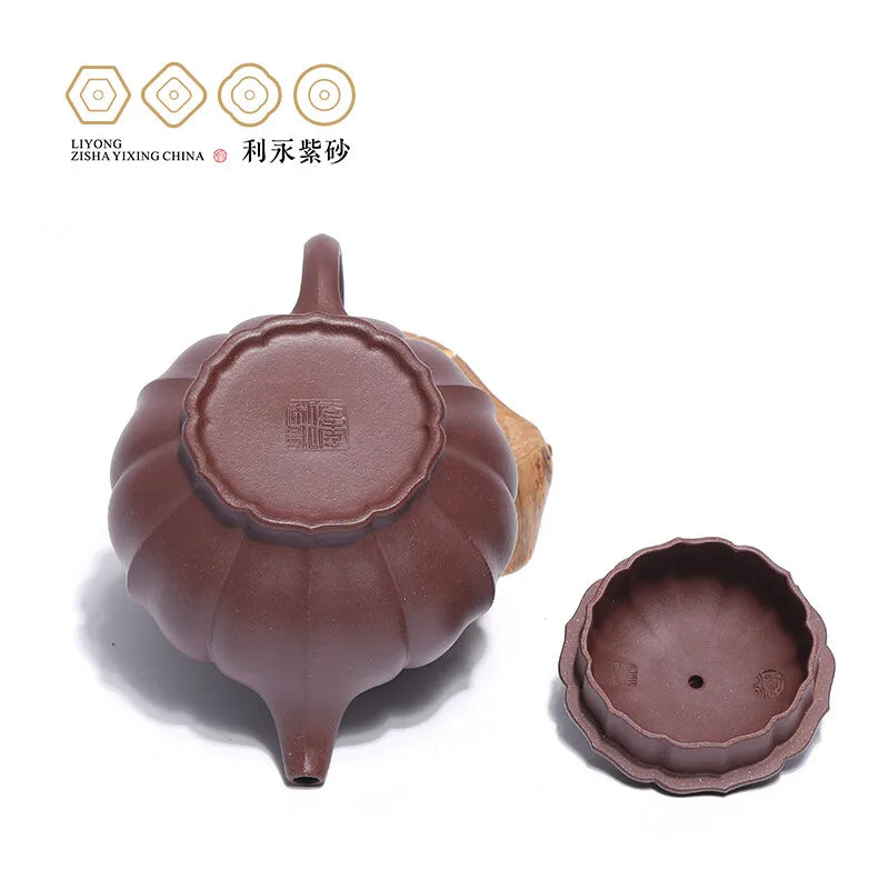 Centennial Liyong Yixing Famous Pure Handmade Purple Clay Pot Raw Ore Bottom Trough Qinglinghua Pot Rib Pattern Device Kung Fu T