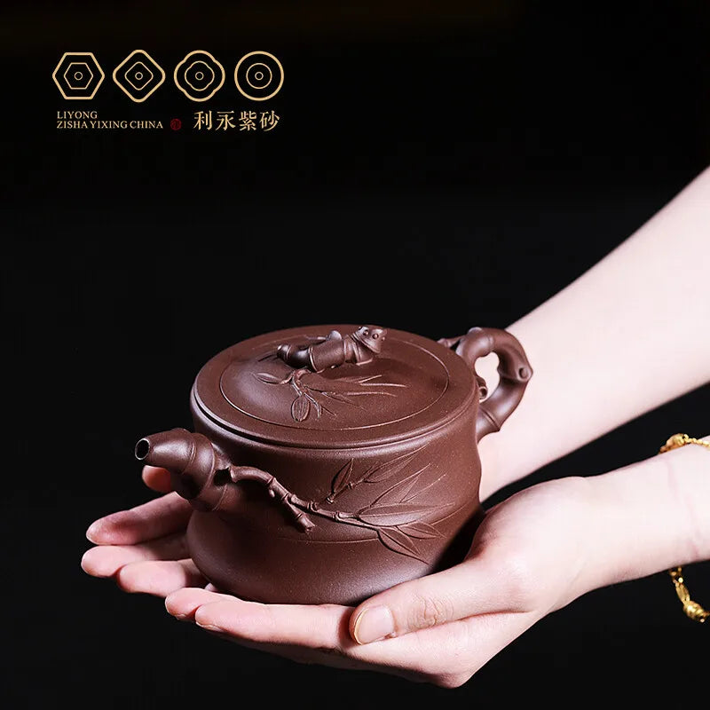 Centennial Liyong Yixing Famous Pure Handmade Purple Clay Pot Raw Ore Purple Clay Two Segments Bamboo Segment Pot Kung Fu Tea Se