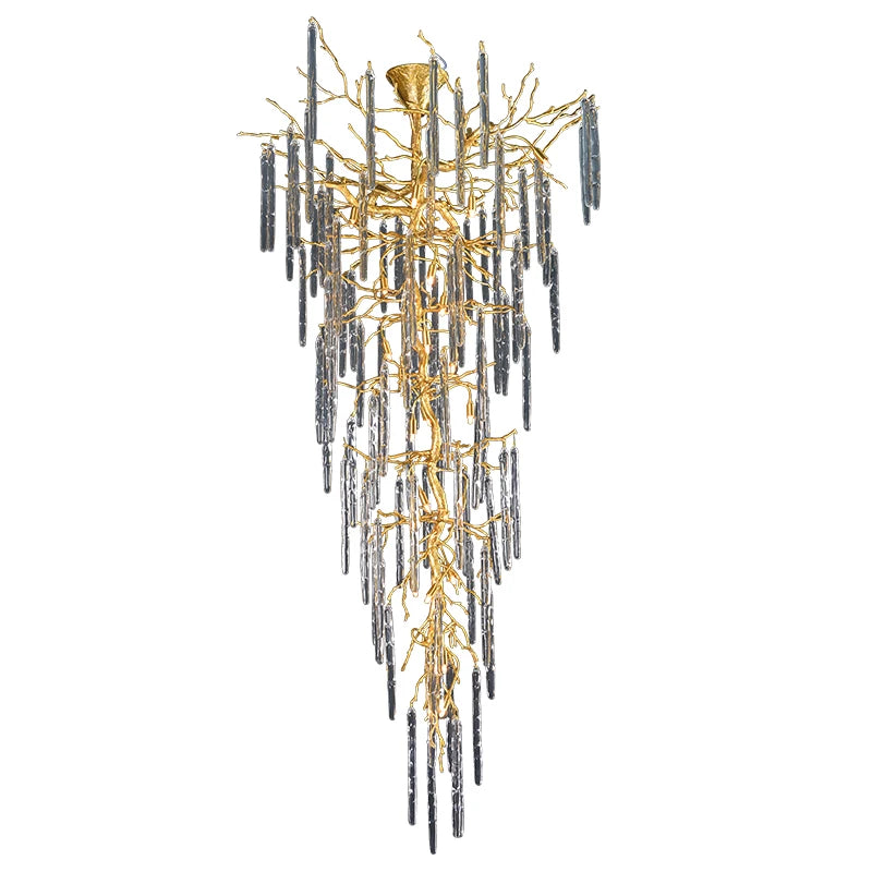 Chandelier Middle Floor Lobby Copper Crystal Lamp Custom Hotel Villa Living Room Lamps Stair Light
