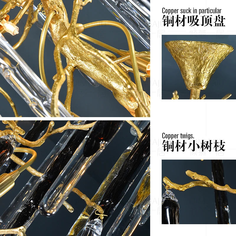 Chandelier Middle Floor Lobby Copper Crystal Lamp Custom Hotel Villa Living Room Lamps Stair Light