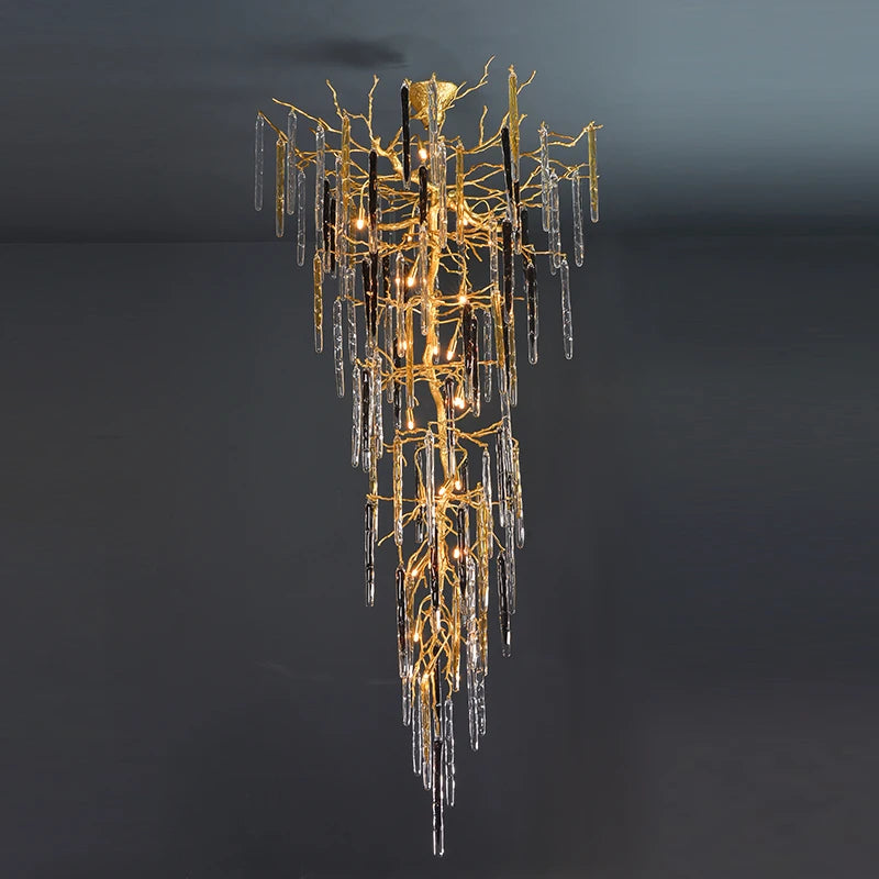 Chandelier Middle Floor Lobby Copper Crystal Lamp Custom Hotel Villa Living Room Lamps Stair Light