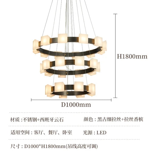 Chandelier, living room, study, villa, headlight, imported marble from Spain, modern and minimalist lighting decoration