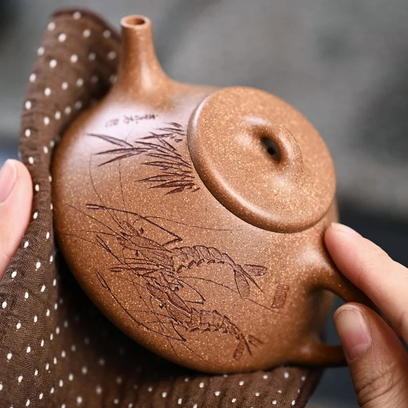 【 Changtao 】 Li Jianjun Handmade Purple Clay Pot Soaking Tea Pot, Original Mine, Osmanthus Sand Smelted Stone Ladle 220cc