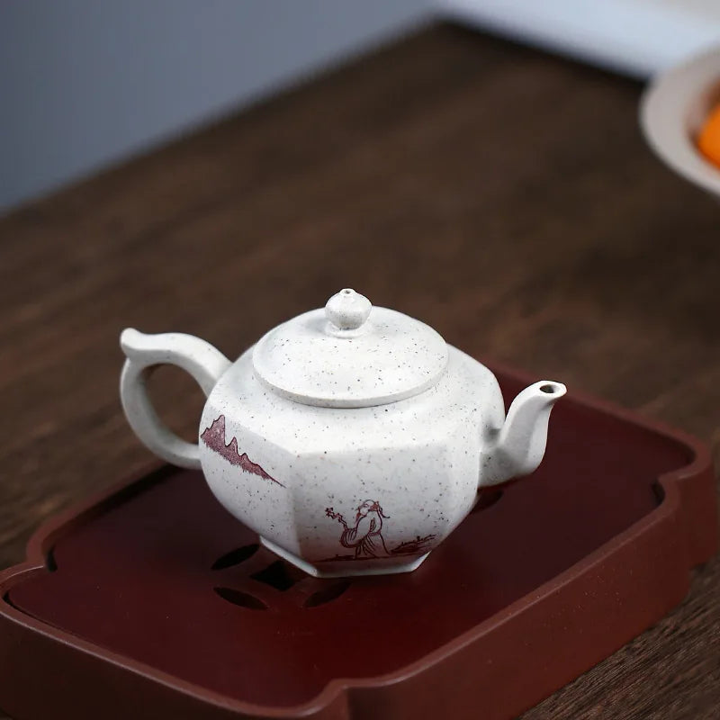 【 Changtao 】 Yixing Famous Master Tao Jianquan Handmade Purple Clay Pot Single Seven Star White Jade Section Six Square