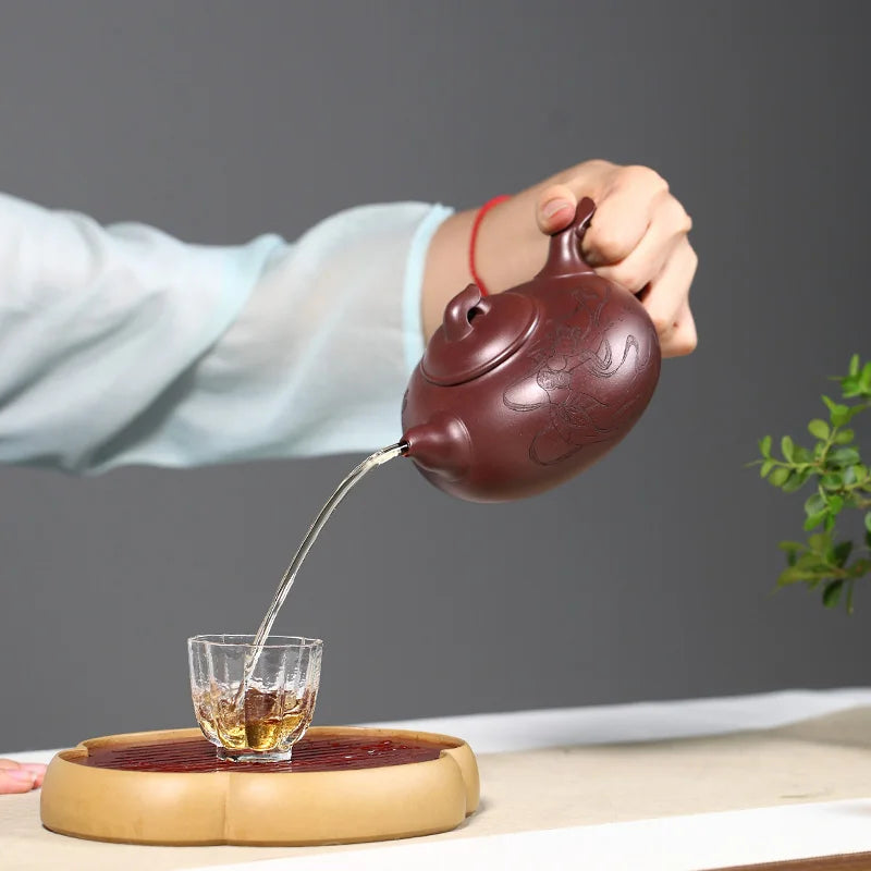 【 Changtao 】 Yixing Tao Jianquan Handmade Purple Clay Pot Engraving With Chu Guofeng, Guanyun, Monthly 400cc