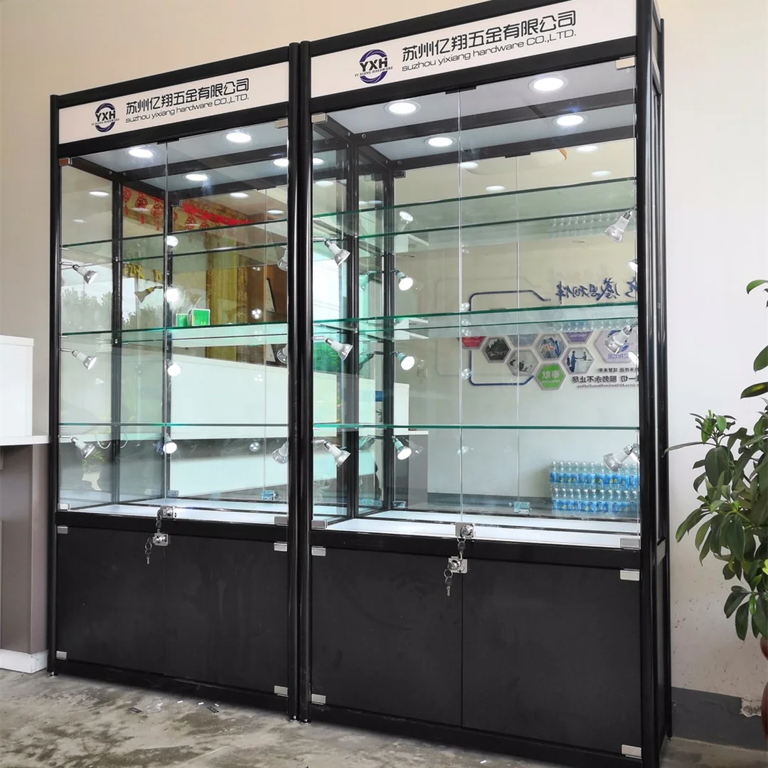Cheap Smoke Shop Showcase with LED Light Lockable Aluminum Display Cabinet Display Case